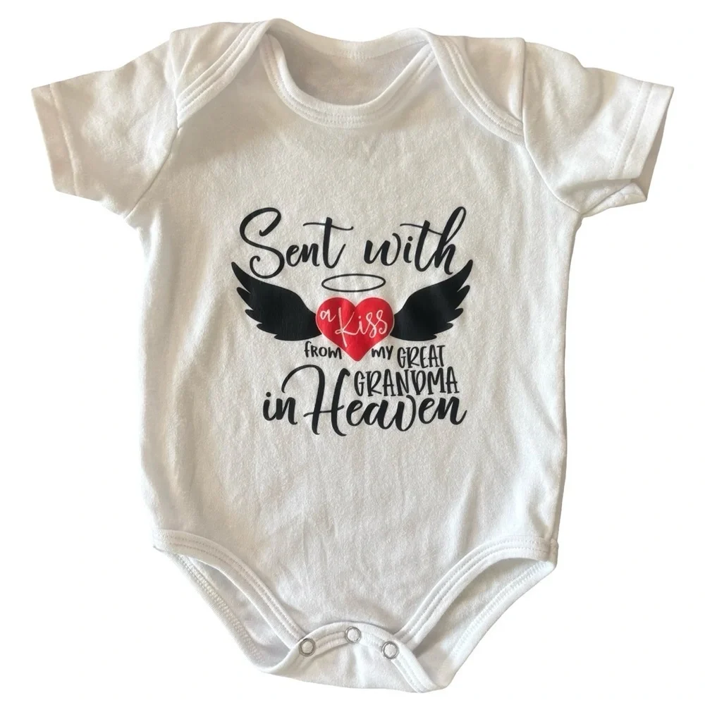 White Baby Onesie Great Grandma in Heaven Love 3-6 mo Size Angel Wings